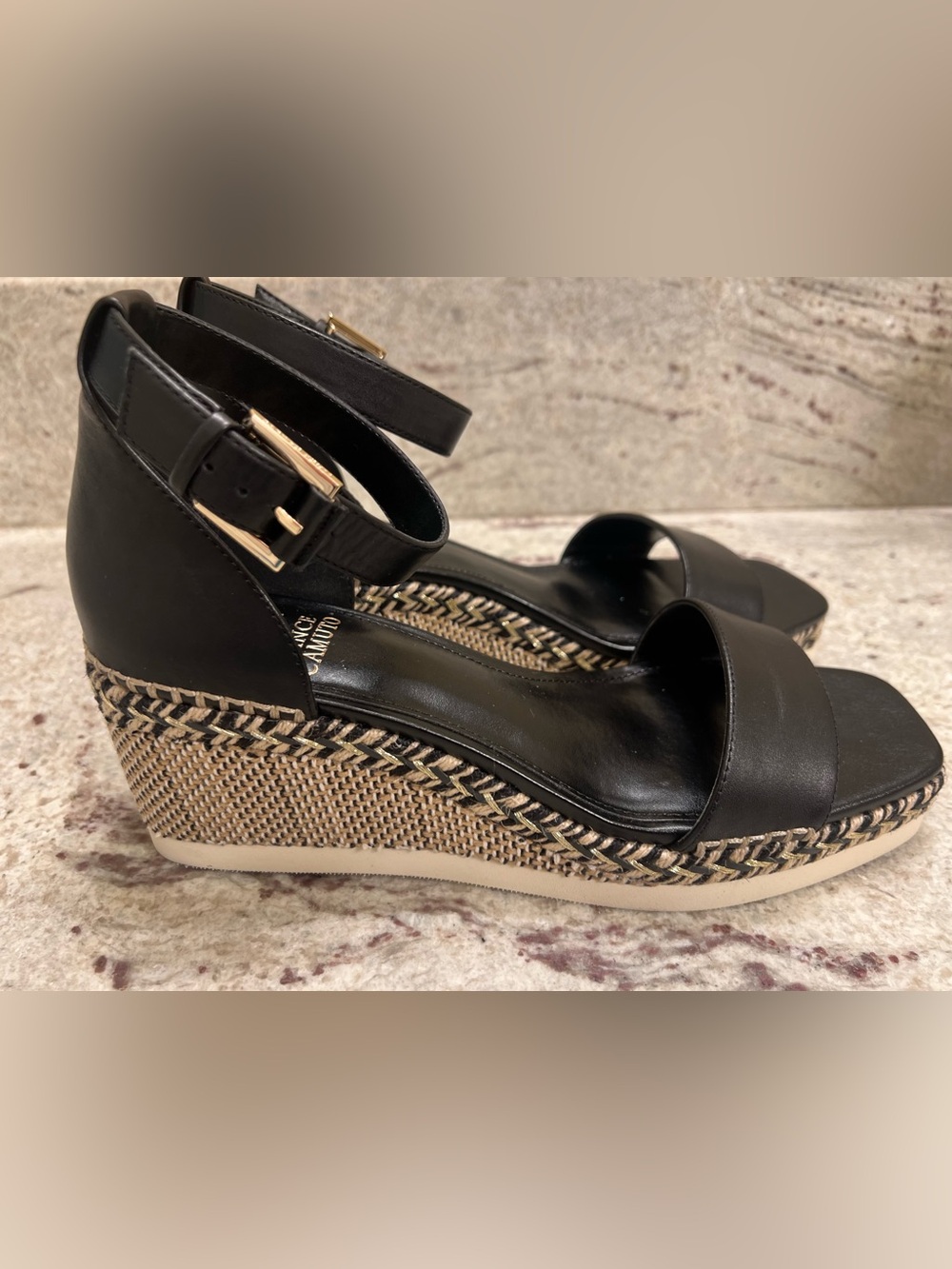 NWT Vince Camuto Jefannah Wedge Sandals Black Sz 8.5 - Picture 6 of 7
